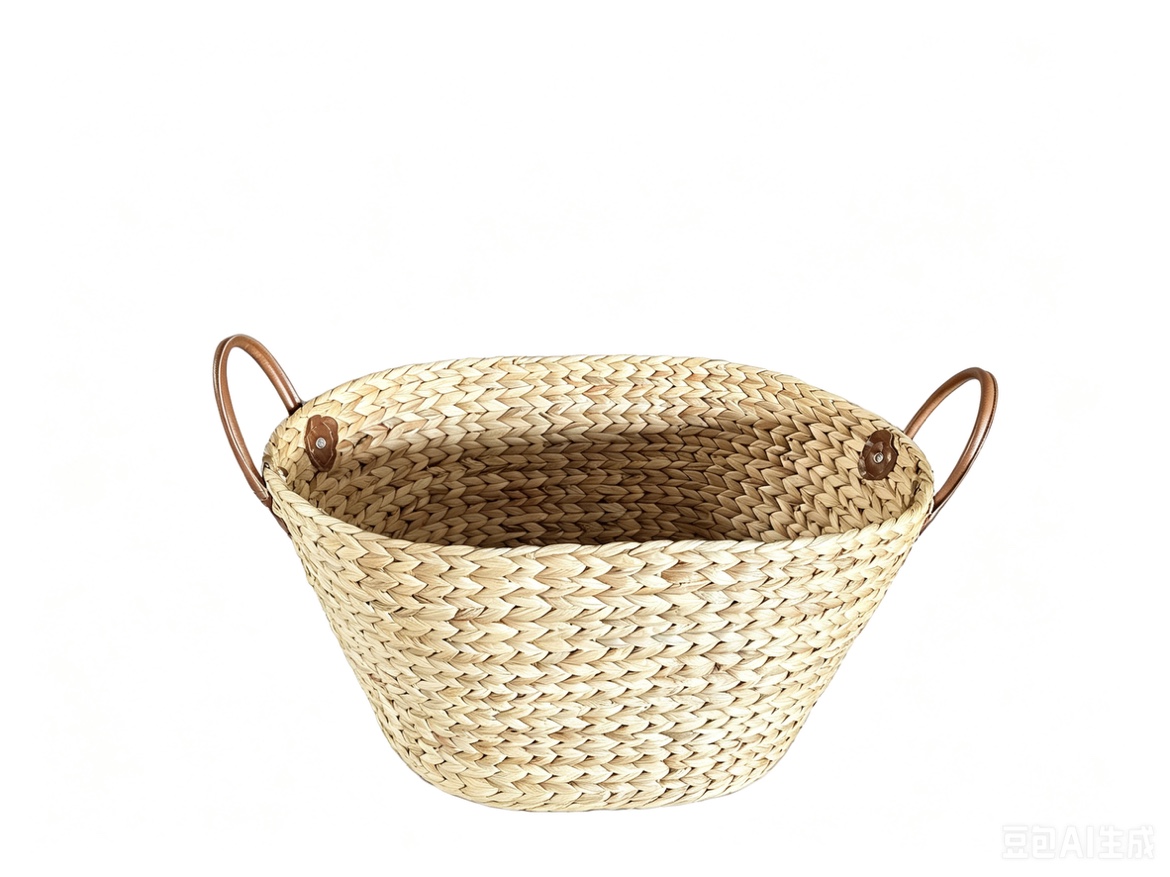 Natural Woven Storage Basket with Leather Handles