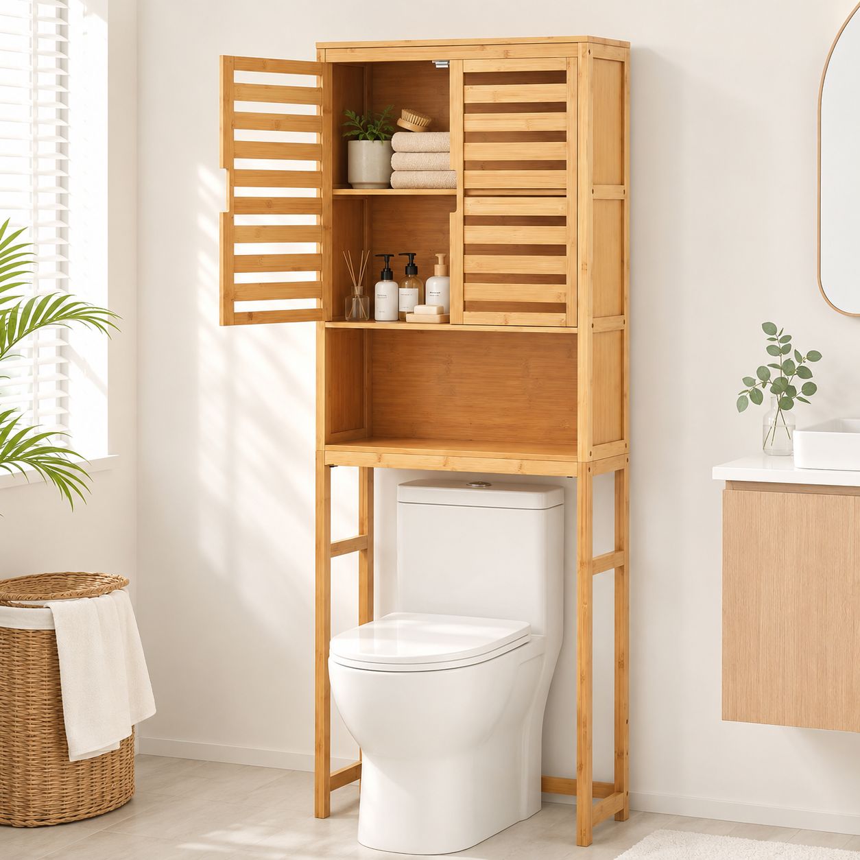 Bamboo Over-The-Toilet Cabinet: Small Bathroom Spec Sheet