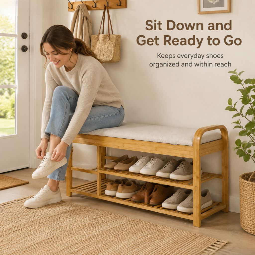 Bamboo Shoe Rack Bench: Entryway Furniture Wholesale Spec