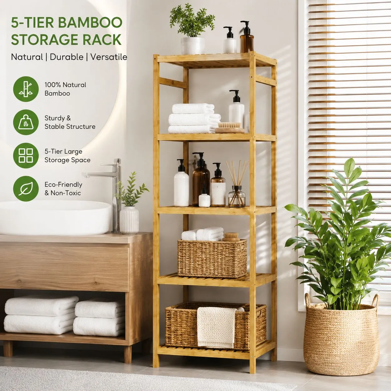 bamboo bathroom storage shelf