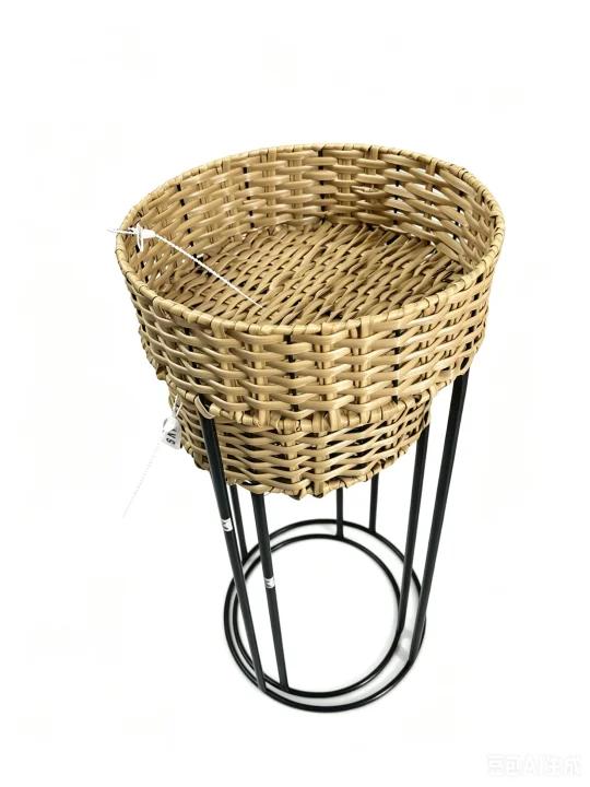 Handwoven Rattan Raised Planter Basket Set with Metal Stand