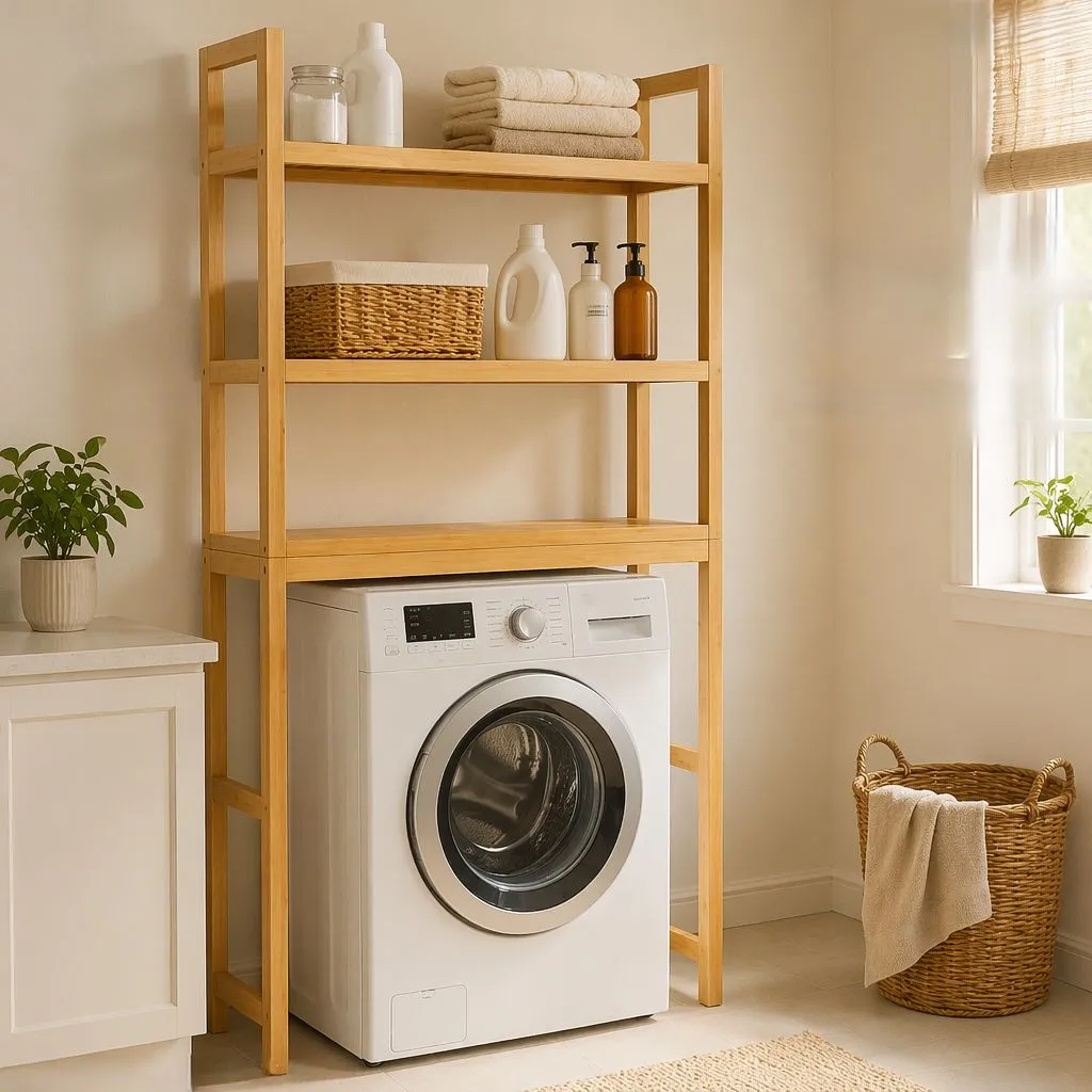 Bamboo Over Washer Storage Rack