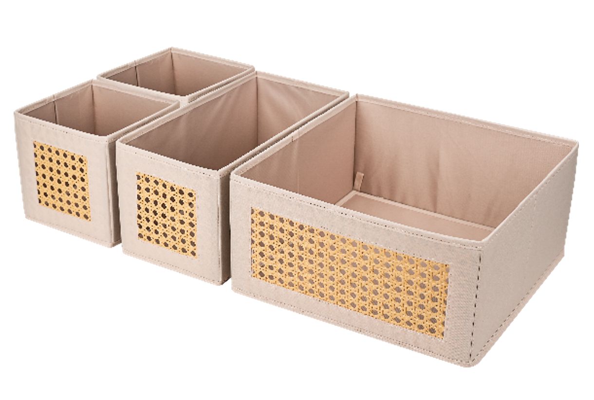 Set of 4 Fabric Bins with Woven