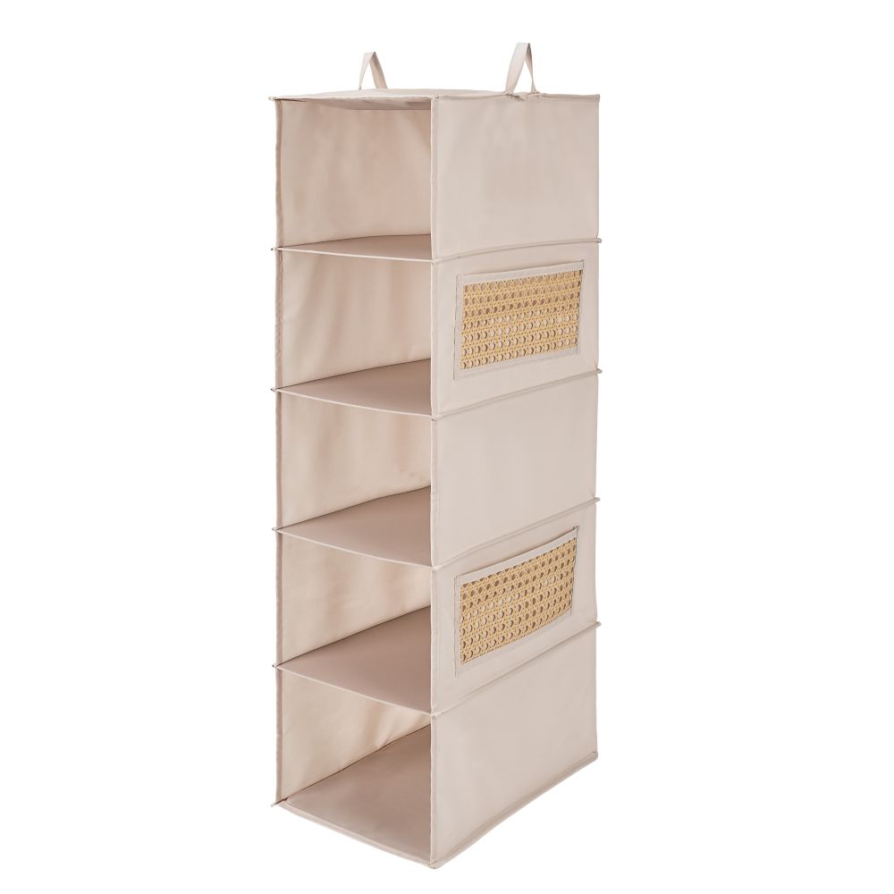 5-Compartment Beige Peachskin Fabric Hanging Cabinet
