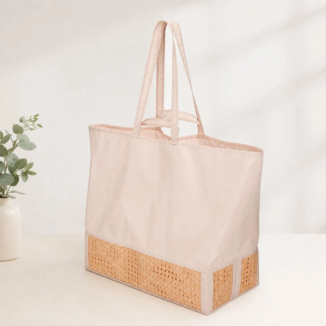 Beige Peachskin Fabric Shopping Bag